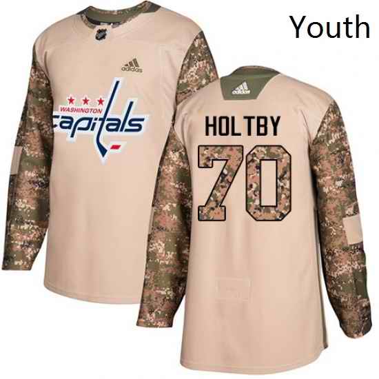 Youth Adidas Washington Capitals 70 Braden Holtby Authentic Camo Veterans Day Practice NHL Jersey
